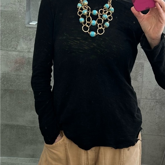 Goldtone costume turquoise statement necklace - Picture 7 of 7